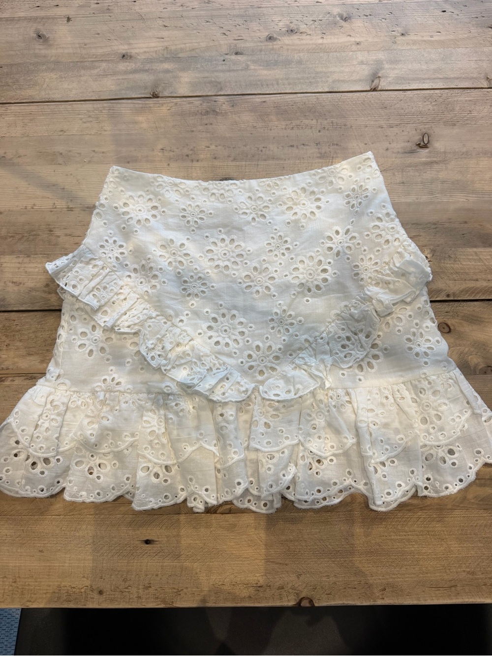 Lovers + Friends White Eyelet Ruffle Mini Skirt